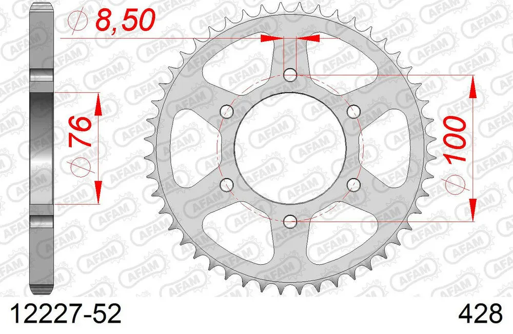 12227-52 AFAM Kettensatz Stahl 428 XMR2-G 14x52 - Yamaha XSR 125 2021-23 - 01213103