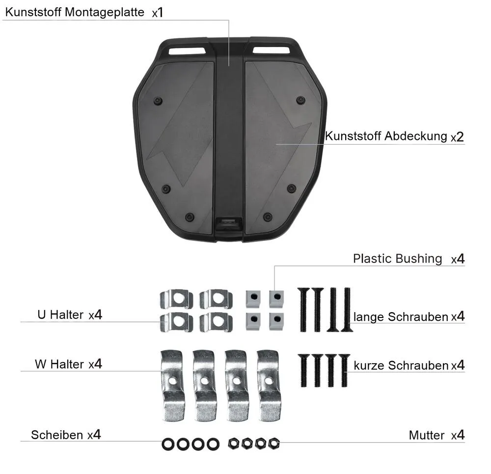 Furchtlos-Topcase-Kunststoff-Montageplatte-S-FS063PLCSASSY0EX-10020-Lieferinhalt Furchtlos SHIELD S Eco Topcase - 35 Liter - schwarz - inkl. Montagekit