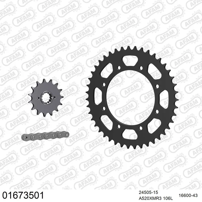 01673501 AFAM Kettensatz Stahl 520 XMR3 15x43 - Kawasaki KLR 650 Tengai 1990-92 - 01673501