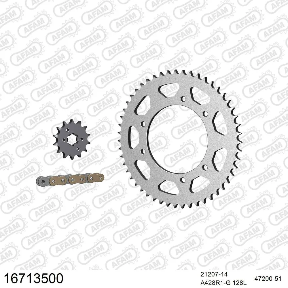 16713500 AFAM Kettensatz Stahl 428 R1-G 14x51 - Mh/motor Hispania 125 Duna Hard Road Enduro 2008-12 - 1671350