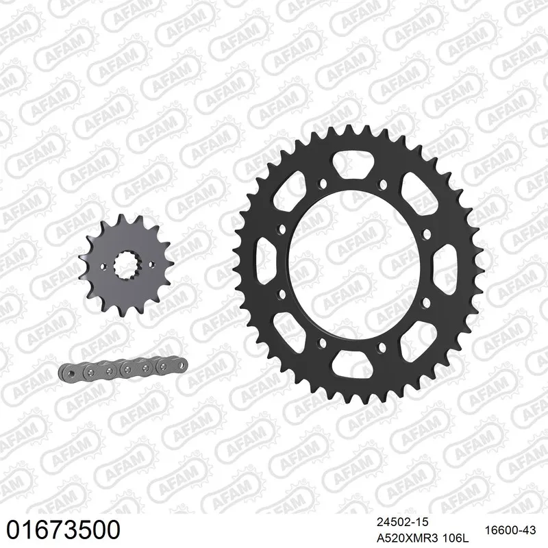 AFAM Kettensatz Stahl 520 XMR3 15x43 - Kawasaki KLR 650 1987-89 - 01673500