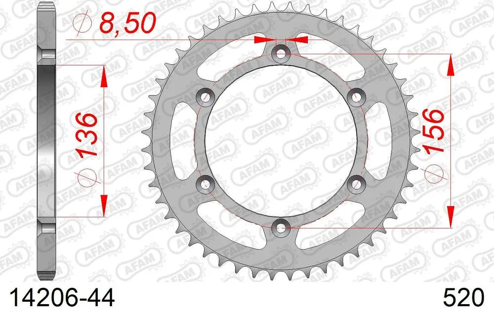 14206-44 AFAM Kettensatz Stahl 520 XRR3-G 16x44 - Suzuki DR 400 S 1980-82 - 01443500