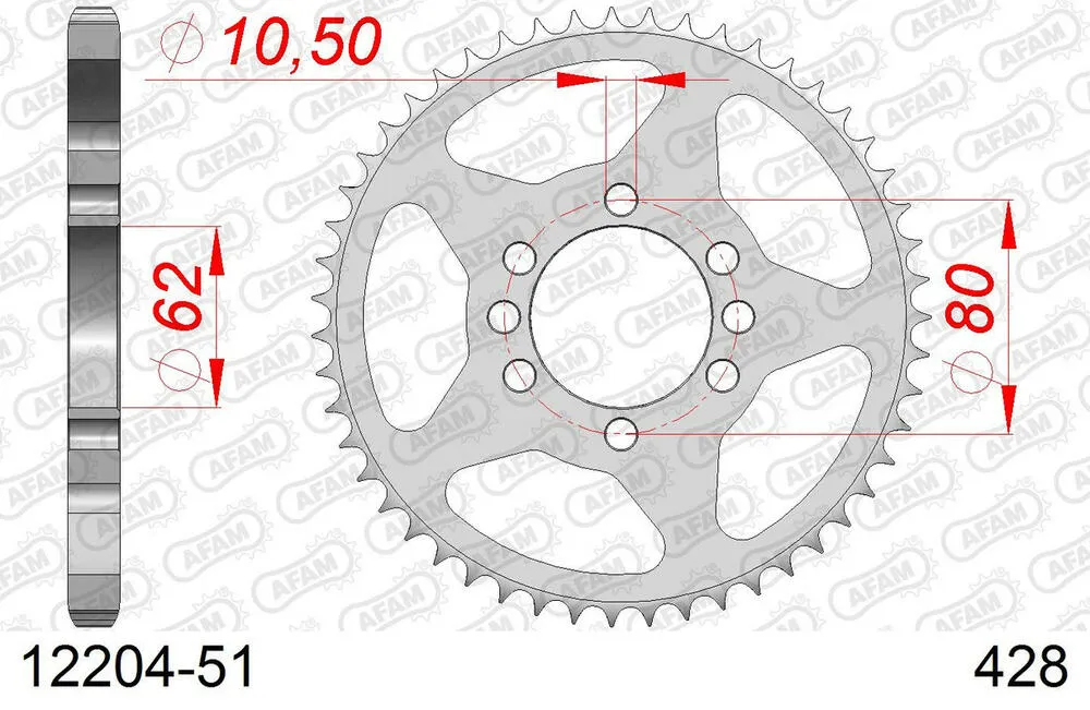 12204-51 AFAM Kettensatz Stahl 428 R1-G 15x51 - Yamaha DT 80 LC-2 1985-92 - 01207603