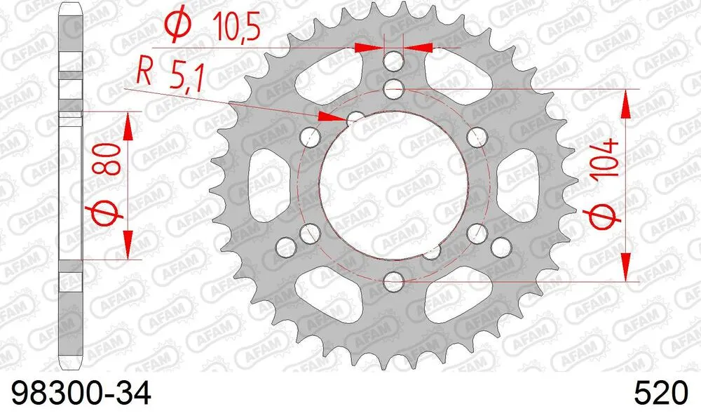 AFAM Kettensatz Stahl 520 XRR3-G 13x34 - Polaris 250 Trail Boss 1991-93 - 09826903