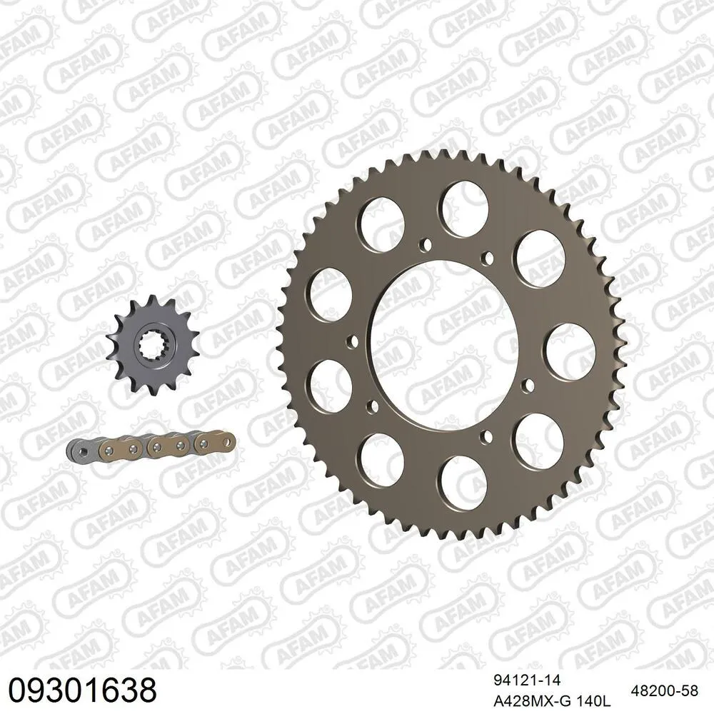 09301638 AFAM Kettensatz Aluminium 428 MX-G 14x58 - Hm-honda CRM 50 Derapage Competition 2004-10 - 09301638