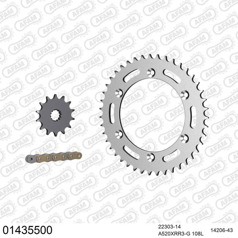 01435500 AFAM Kettensatz Stahl 520 XRR3-G 14x43 - Suzuki DR 350 S 1990-93 - 01435500