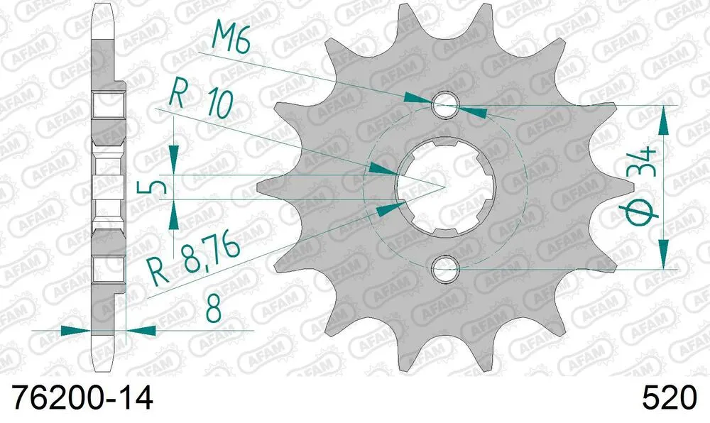 76200-14 AFAM Kettensatz Stahl 520 MR2-G 14x30 - Kymco MXer 50 2000-13 - KIT107741