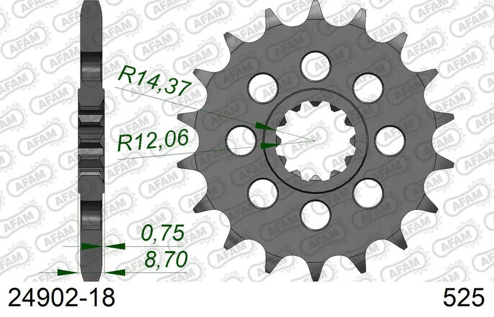 AFAM Kettensatz Stahl 525 XHR3-G 18x44 - Kawasaki H2 1000 SX 2018-24 - 01689217