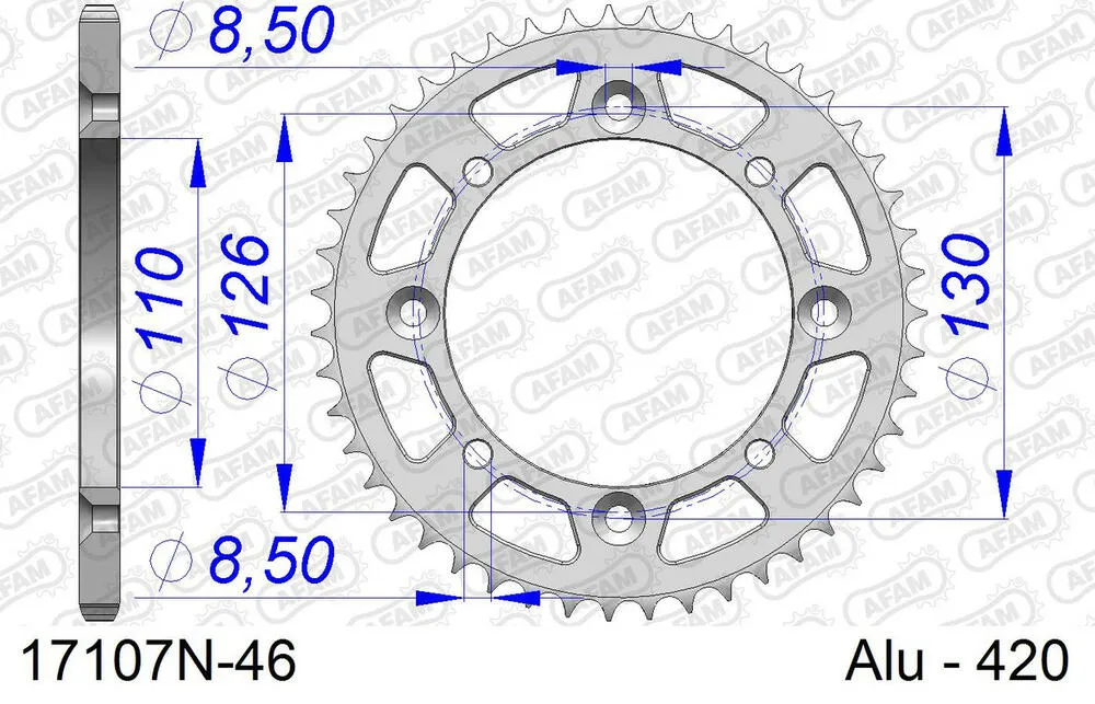 17107-N-46 AFAM Kettensatz Aluminium 420 MX2-G 13x46 - Kawasaki KX 65 2000-01 - 01704800