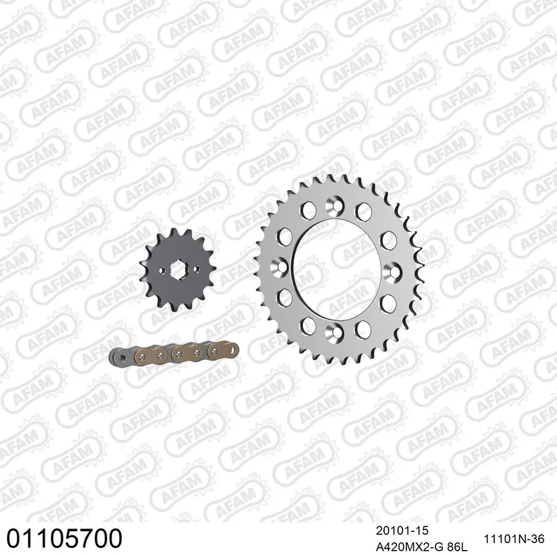 01105700 AFAM Kettensatz Aluminium 420 MX2-G 15x36 - Honda XR 70 R 1997-99 - 01105700