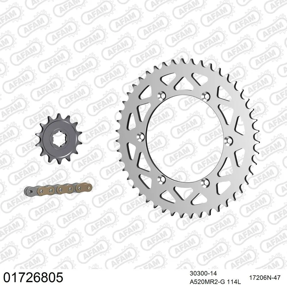 01726805 AFAM Kettensatz Aluminium 520 MR2-G 14x47 - Kawasaki KX 250 1987-89 - 01726805