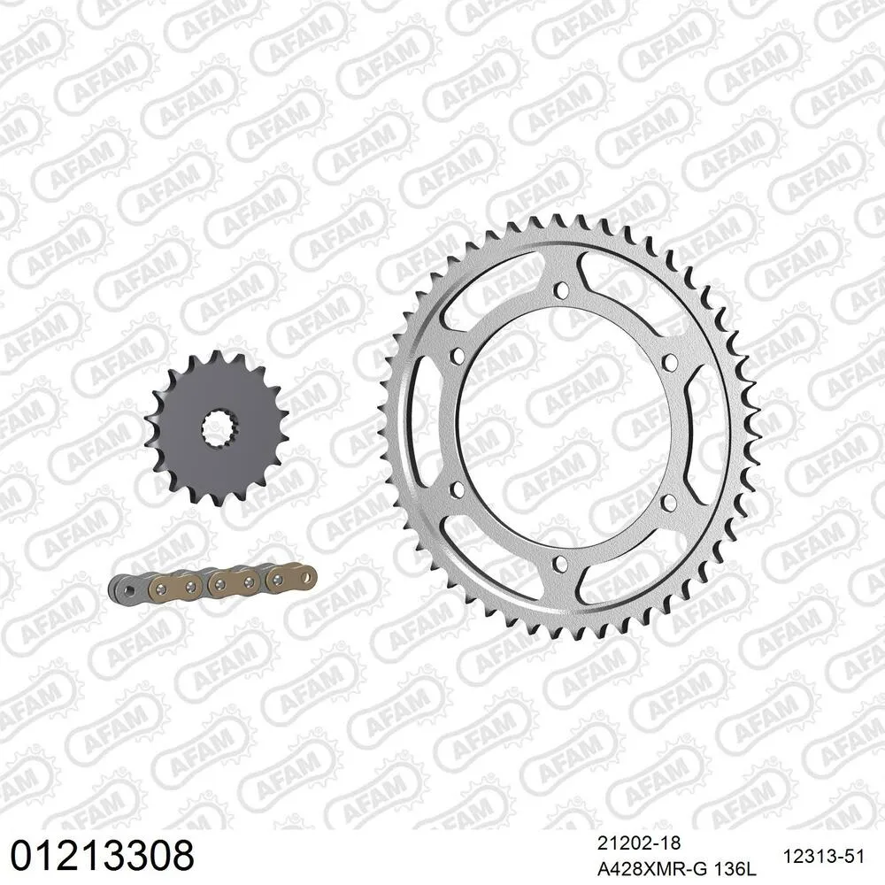 01213308 AFAM Kettensatz Stahl 428 XMR2-G 18x51 - Yamaha TZR 125 RR 1994-97 - 01213308