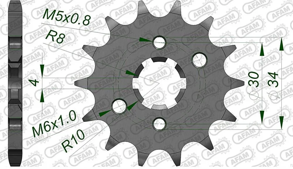 afam_ritzel_vorne_21207 AFAM Kettensatz Stahl 428 R1-G 14x50 - Yamaha XT 125 R 2005-11