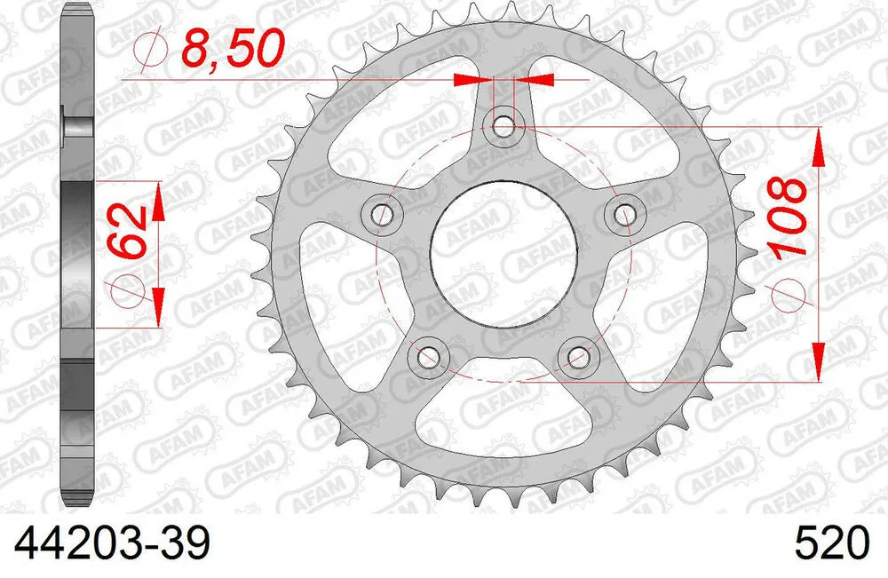 44203-39 AFAM Kettensatz Stahl 520 XLR2 16x39 - Aprilia RS 125 1996-98 - 03513304
