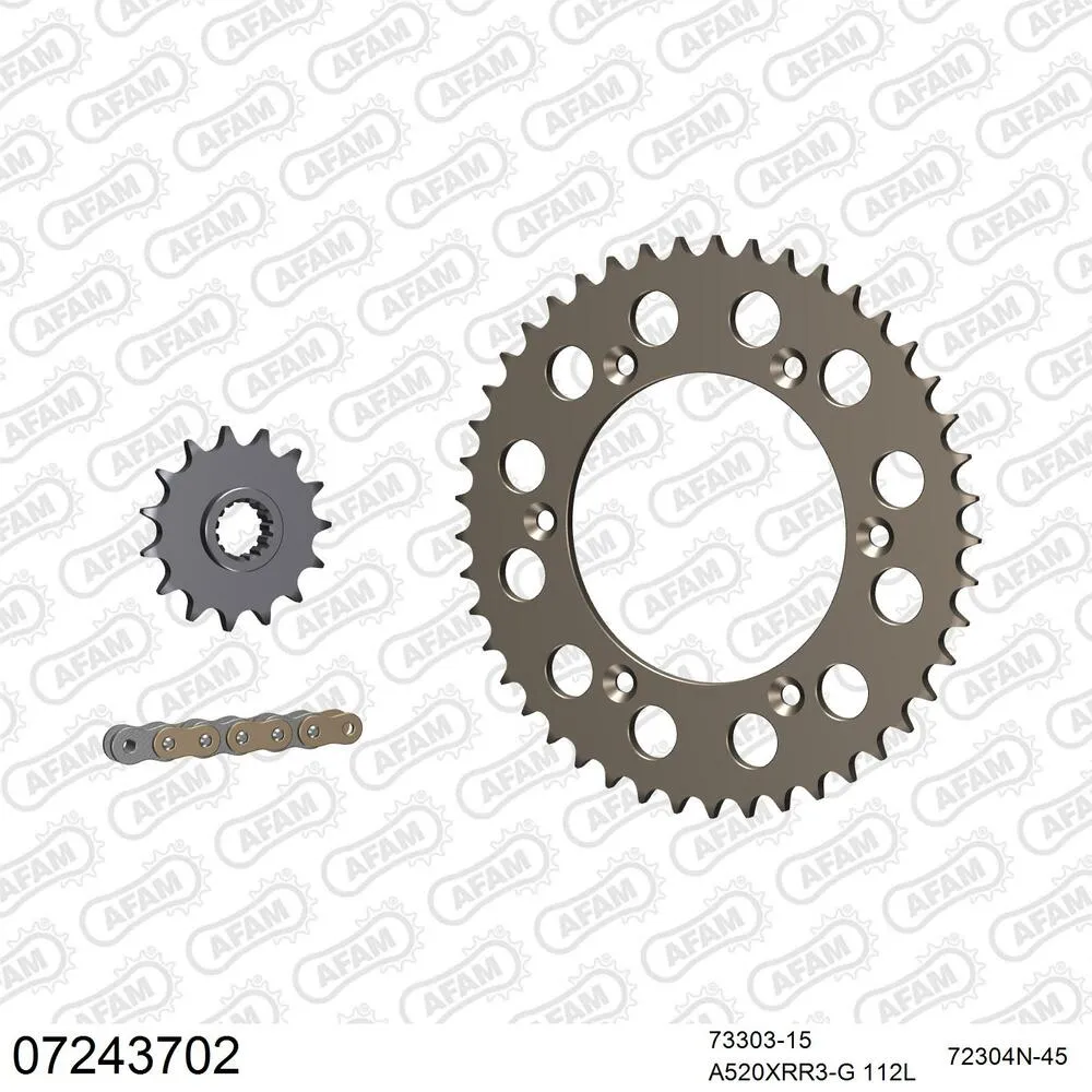07243702 AFAM Kettensatz Aluminium 520 XRR3-G 15x45 - KTM EGS-E 400 LC4 Enduro 1997-01 - 07243702