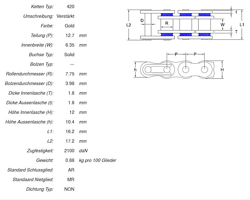 afam_ketten_daten_A420R1_G AFAM Kettensatz Stahl 420 R1-G 11x48 - Yamaha DT 50 R SM 2003-06