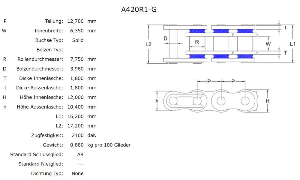 AFAM_R1_G_Kette_420_gold_schwarz_daten AFAM R1-G Kette 420 gold-schwarz - 136 Glieder - Clip Schloß - Straße / Enduro