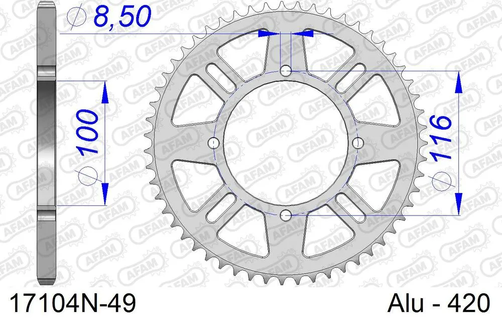 17104-N-49 AFAM Kettensatz Aluminium 420 MX2-G 13x49 - Kawasaki KX 80 1990-97 - 01707812