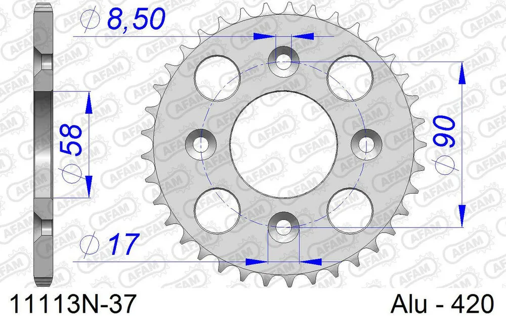 AFAM Kettensatz Aluminium 420 R1-G 14x37 - Honda XR 50 R 2000-03 - 01101700