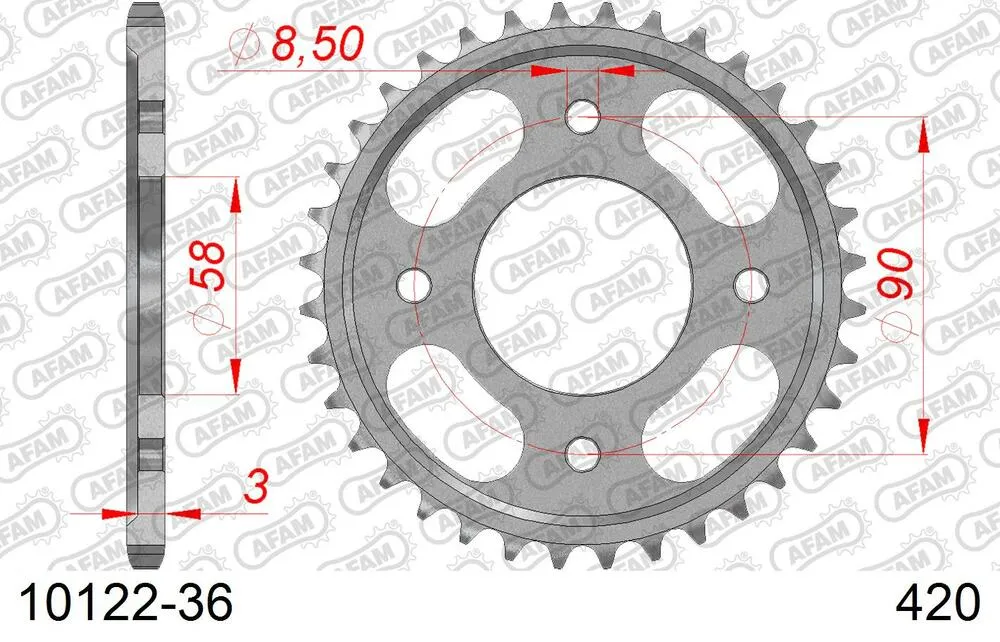 10122-36 AFAM Kettensatz Stahl 420 R1-G 14x36 - Honda C 125 A Super Cub 2019-21 - 01013108