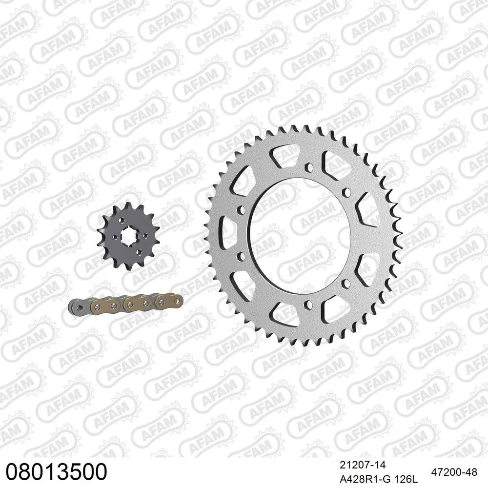 AFAM Kettensatz Stahl 428 R1-G 14x48 - Rieju 125 Tango 2006-21 - 08013500