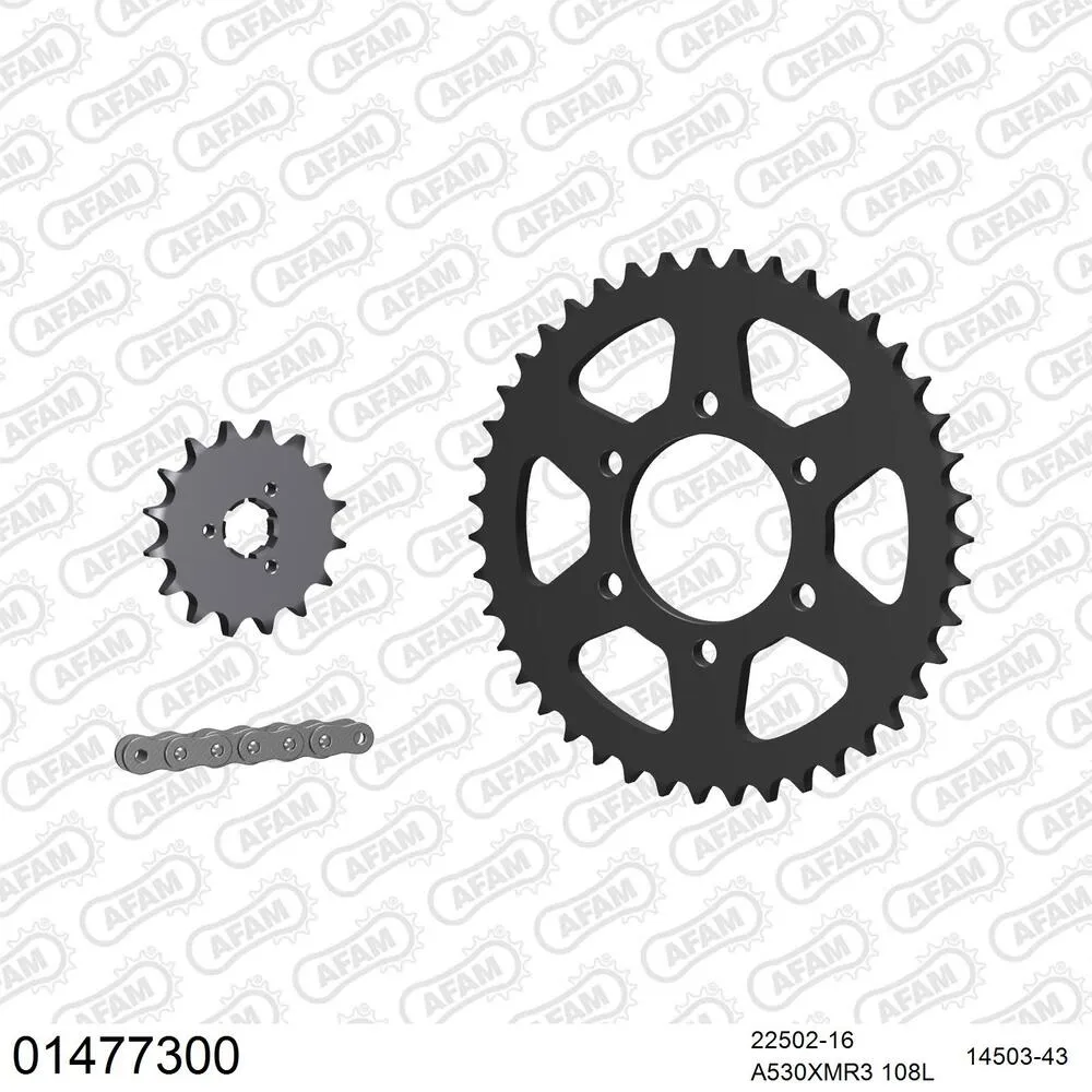 01477300 AFAM Kettensatz Stahl 530 XMR3 16x43 - Suzuki GT 750 1974-77 - 01477300