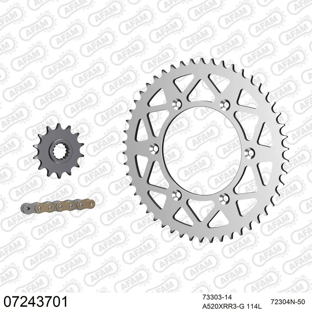 07243701 AFAM Kettensatz Aluminium 520 XRR3-G 14x50 - KTM SC 400 LC4 Super competition 1994-00 - 07243701