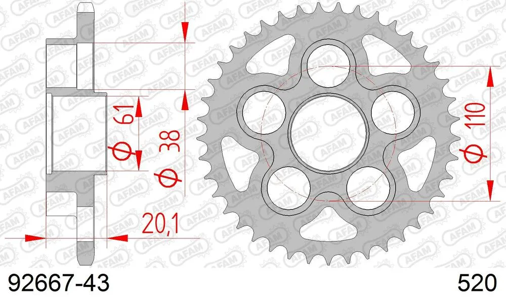 92667-43 AFAM Kettensatz Stahl 520 XMR3 14x43 - Mv Agusta F4 750 S 2002 - 09277242